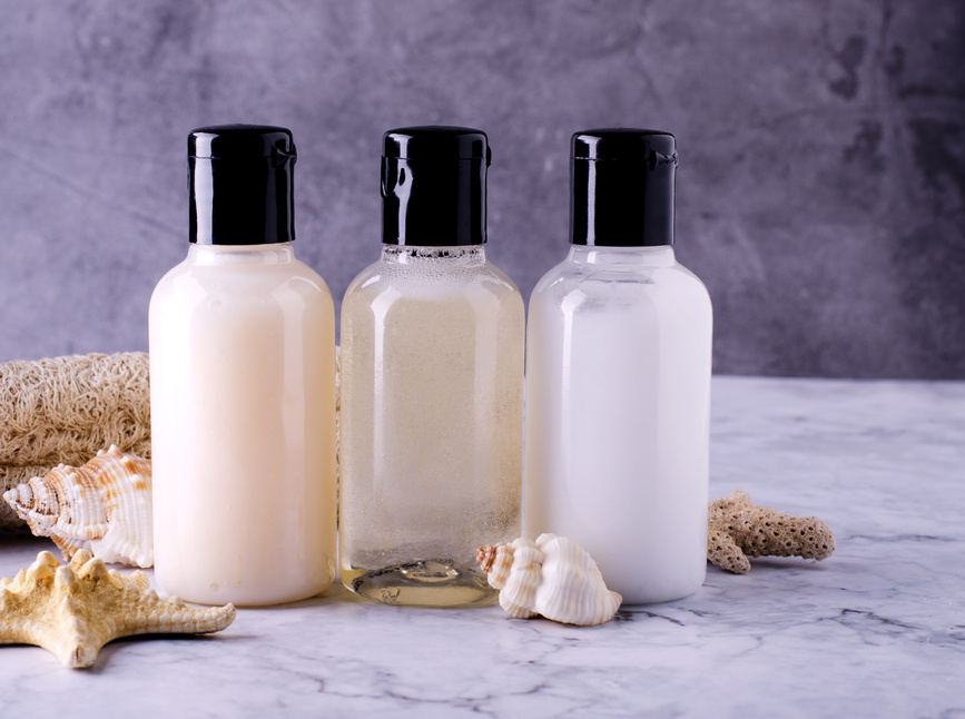 Cosmetic Bottles Marble Background